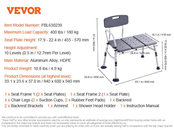SucceBuy Скамья для переноса в ванну для сидений для душа Легкая скамья для душа с нескользящими сиденьями для ванны с подлокотником и спинкой