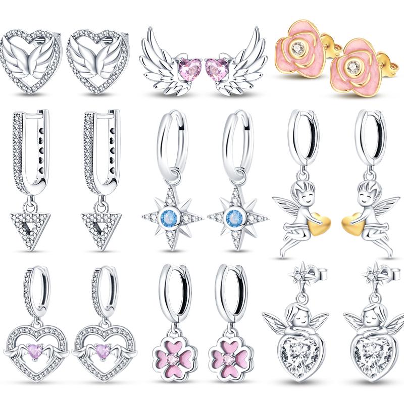 Серебро 925, оригинальные серьги «Любовь Купидона», серьги для пар, очаровательные серьги в форме сердца, подарок на день Святого Валентина, серьги для женщин 