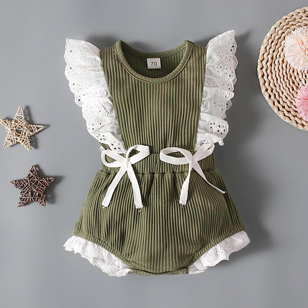 Комбинезон с кружевными рукавами для новорожденных девочек, комбинезон, одежда для детей 0–24 месяцев