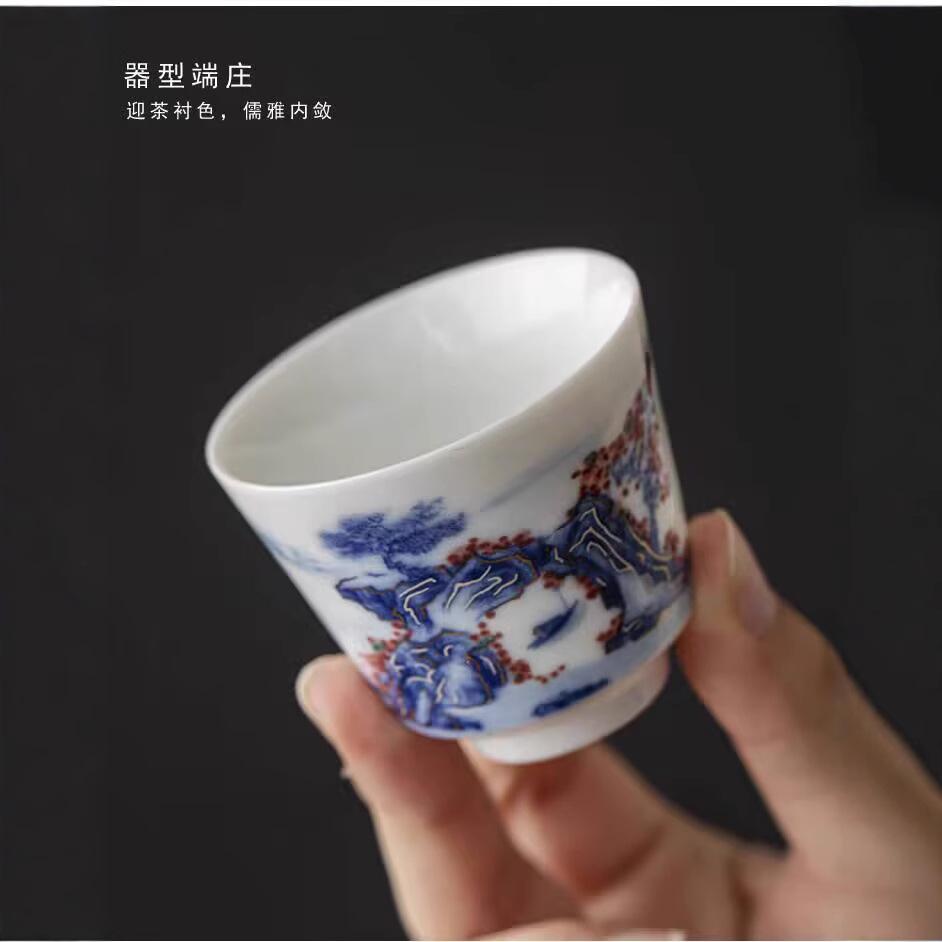 Hongyue Dehua Light Luxury Handwritten Teacup Guochao Chinese Tea Tasting Cup Household Retro Master Cup Single Cup As A Gift
