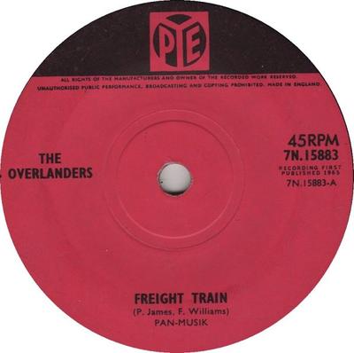 7-дюймовая пластинка OVERLANDERS - Freight Train 7N15883 Pye Records 1965 UK Рок Б/у