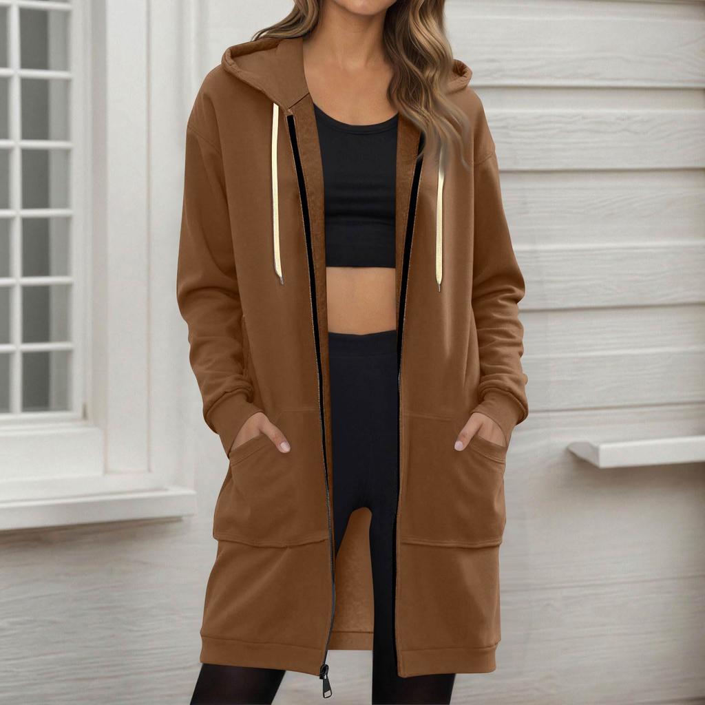 Женские толстовки на молнии, оверсайз, флисовые, длинные, пуловер с капюшоном, повседневные, с длинным рукавом, осенняя куртка-худи