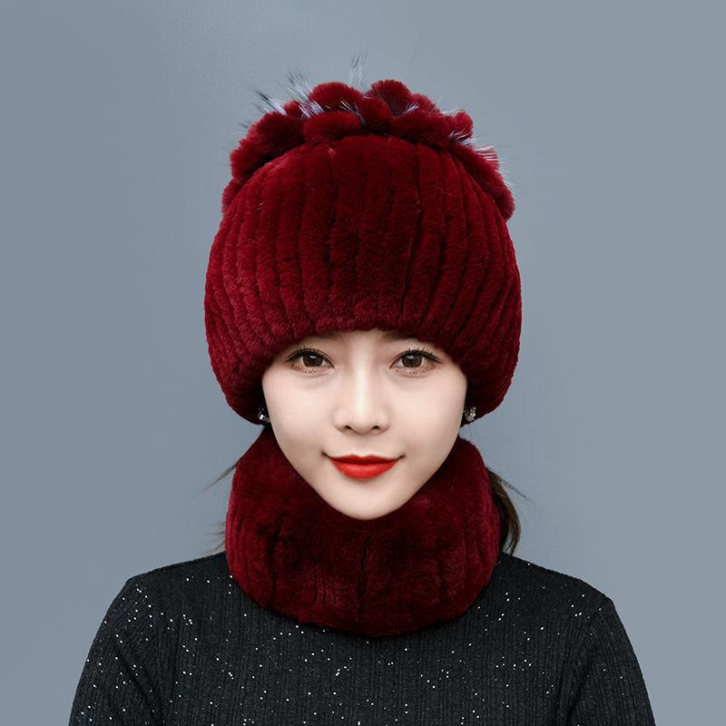 Rex Rabbit Fur Hat Autumn and Winter Fur Hat Tassel Woolen Hat Thick Warm Ear Protection Fur Hat