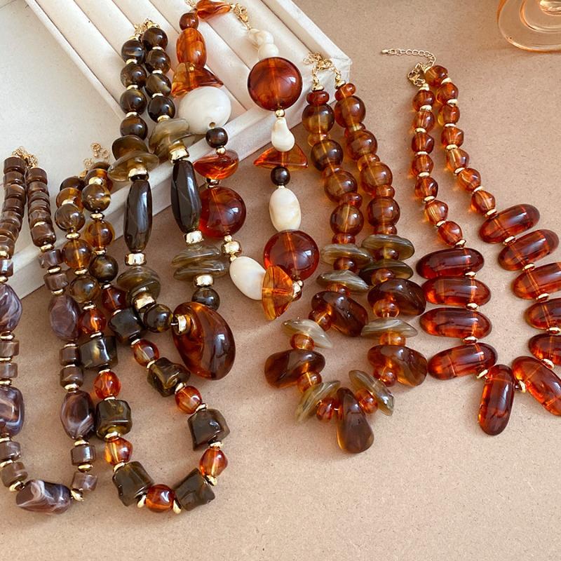 Винтажный акриловый чокер с крупными неправильными бусинами в стиле Майяра для женщин, геометрическое круглое бусинное колье, осенне-зимние украшения