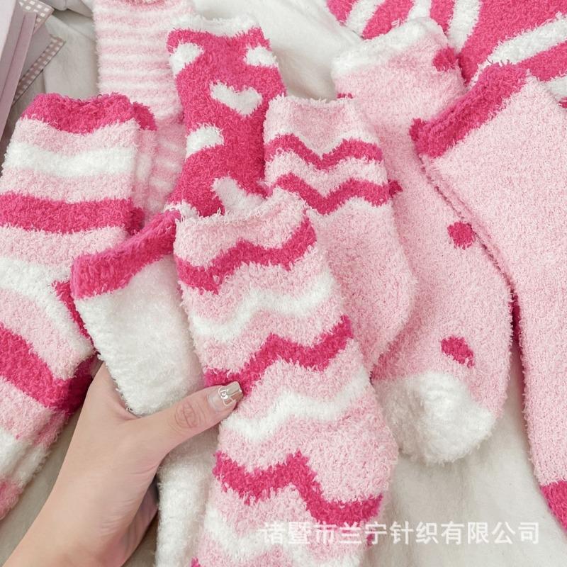 Носки из кораллового флиса не линяют, розовые нишевые носки для дома, женские осенние и зимние носки с полуфлисом, для сна дома