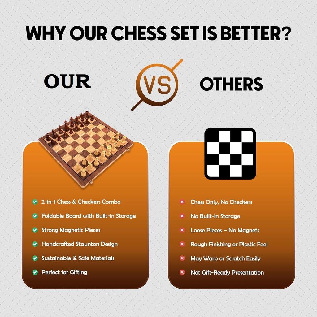 16 Inches Wooden Handcrafted Magnetic Chessboard Set|Tournament-Style Chess Set with Premium Build,Magnetic Pieces