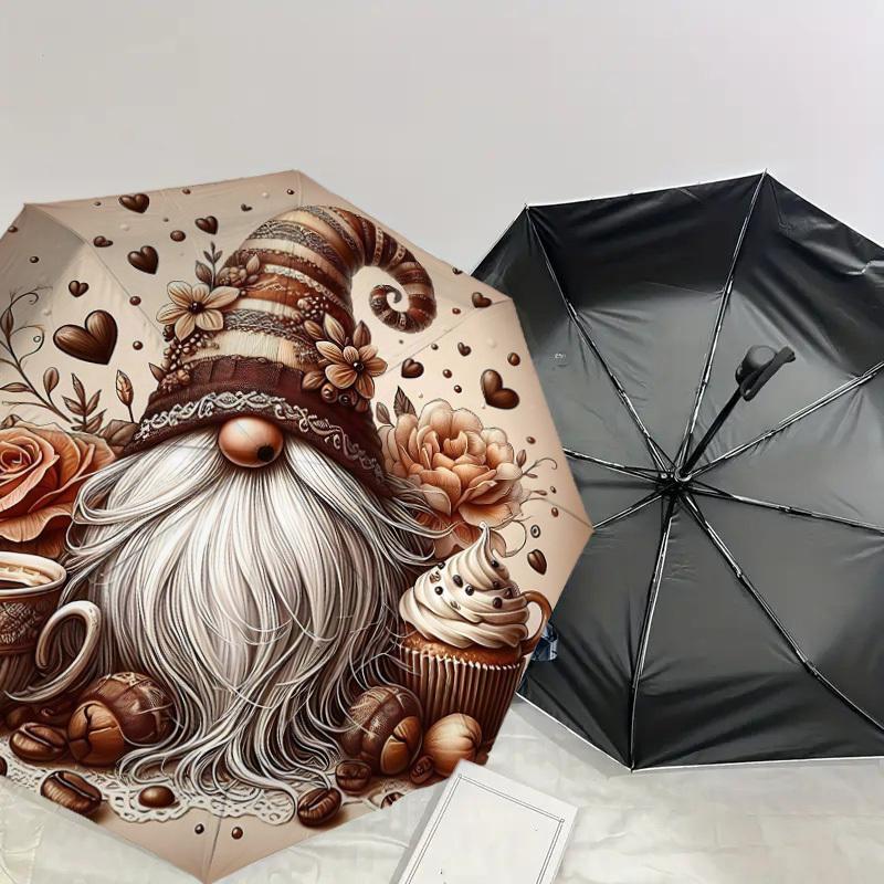 1PC Gnome Coffee Umbrella-8-Rib Reinforced Portable Folding Travel Suitable for All Seasons Outdoor Daily Use Is an Ideal Choice -F314