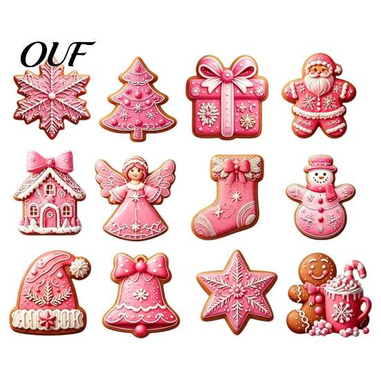 Decorative Wood Shapes for Christmas 12/24/36Pcs Pink Gingerbread Wooden Ornaments, Xmas Tree Hanging Decorations, Lightweight Decorations Festive