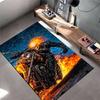 Superhero Art Area Rug, Ghost Rider Flame Skull Motorcycle Chains Blue Fire Print, Comic Book Fan Decor, Non-Slip Mat