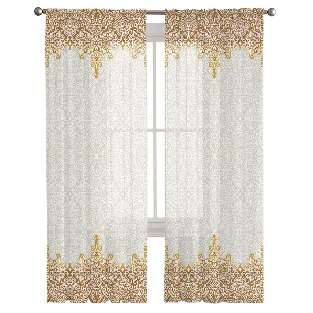 Bohemian Retro Ethnic Tulle Curtains for Living Room Bedroom Modern Kitchen Sheer Curtains for Voile Curtain