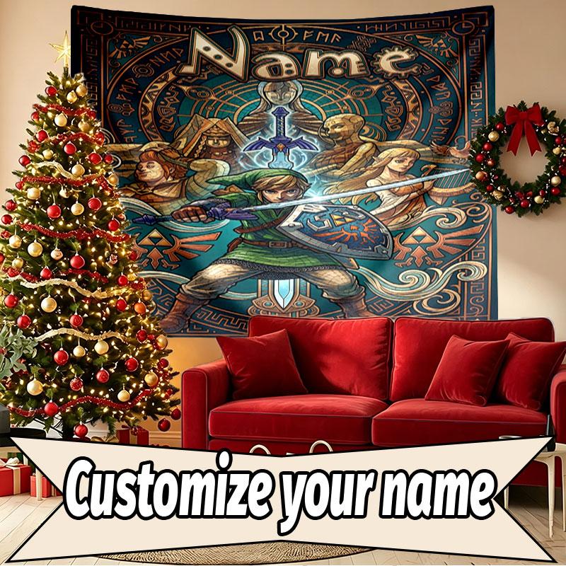 Custom Name Personalized The Legend Of Zelda Print Tapestry, Wall Art Decor, Bedroom, Dorm, Apartment, LivingRoom, Party Backdrop, Gift for Birthday