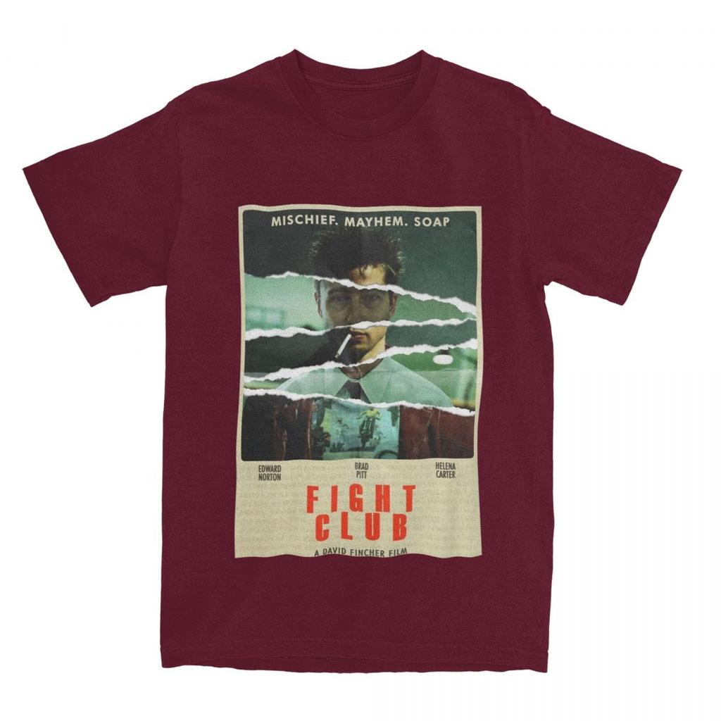 Fight Club Poster T Shirt Apparel for Unisex Women Pure Cotton Casual Classic Movie Tshirt Short Sleeve Clothes Gift Idea
