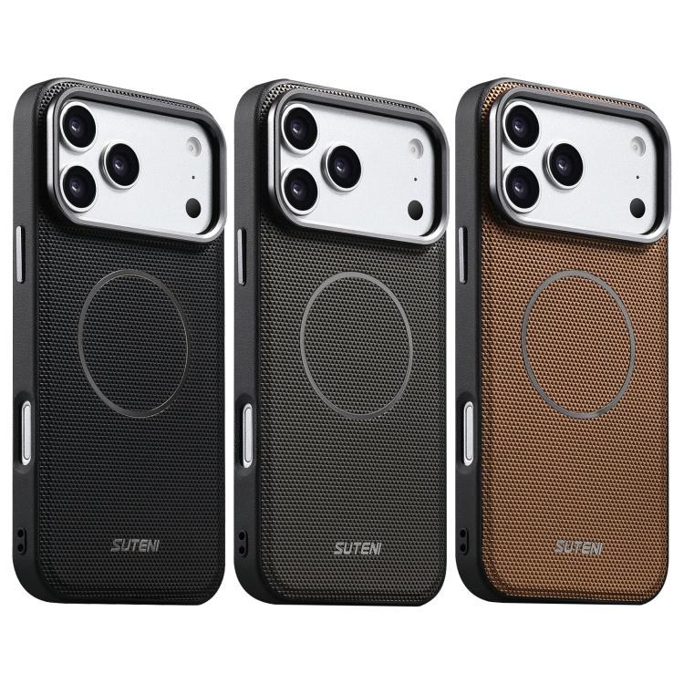Suteni G8 Magnetic Triangle Texture Vegan Leather Shockproof Phone Case For iPhone 16 Pro