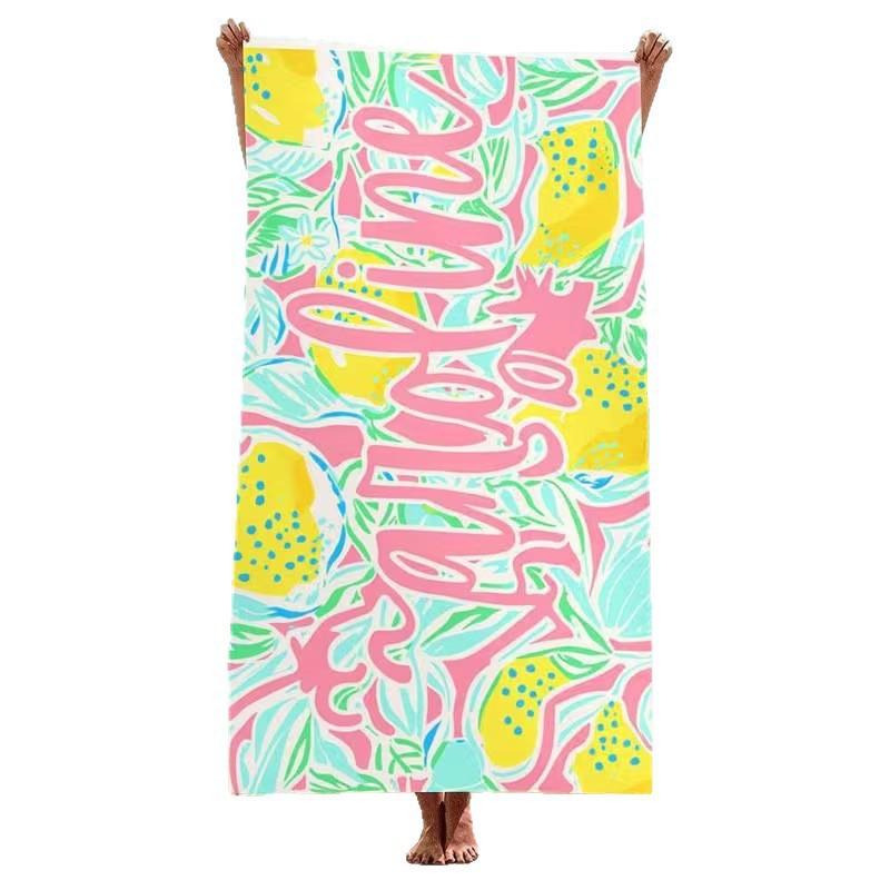 Summer Beach Towel Lemon Print Quick-Drying Bath Towel Outdoor Summer Swimming Bath Towel Sports Towel