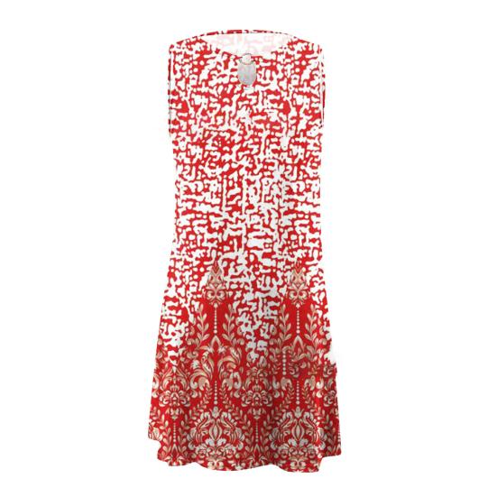 Женское мини-платье без рукавов в стиле бохо с круглым вырезом и принтом, короткое платье-майка, летнее повседневное пляжное свободное платье-сарафан