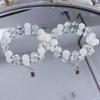 Chic Women's Bell Pendant Bracelet with Crystal Beaded White Flower Design for Outings