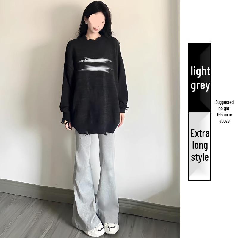 High-Waisted Gray Micro-Flared Women's Sweatpants with Fleece Lining for Spring/Autumn 2025