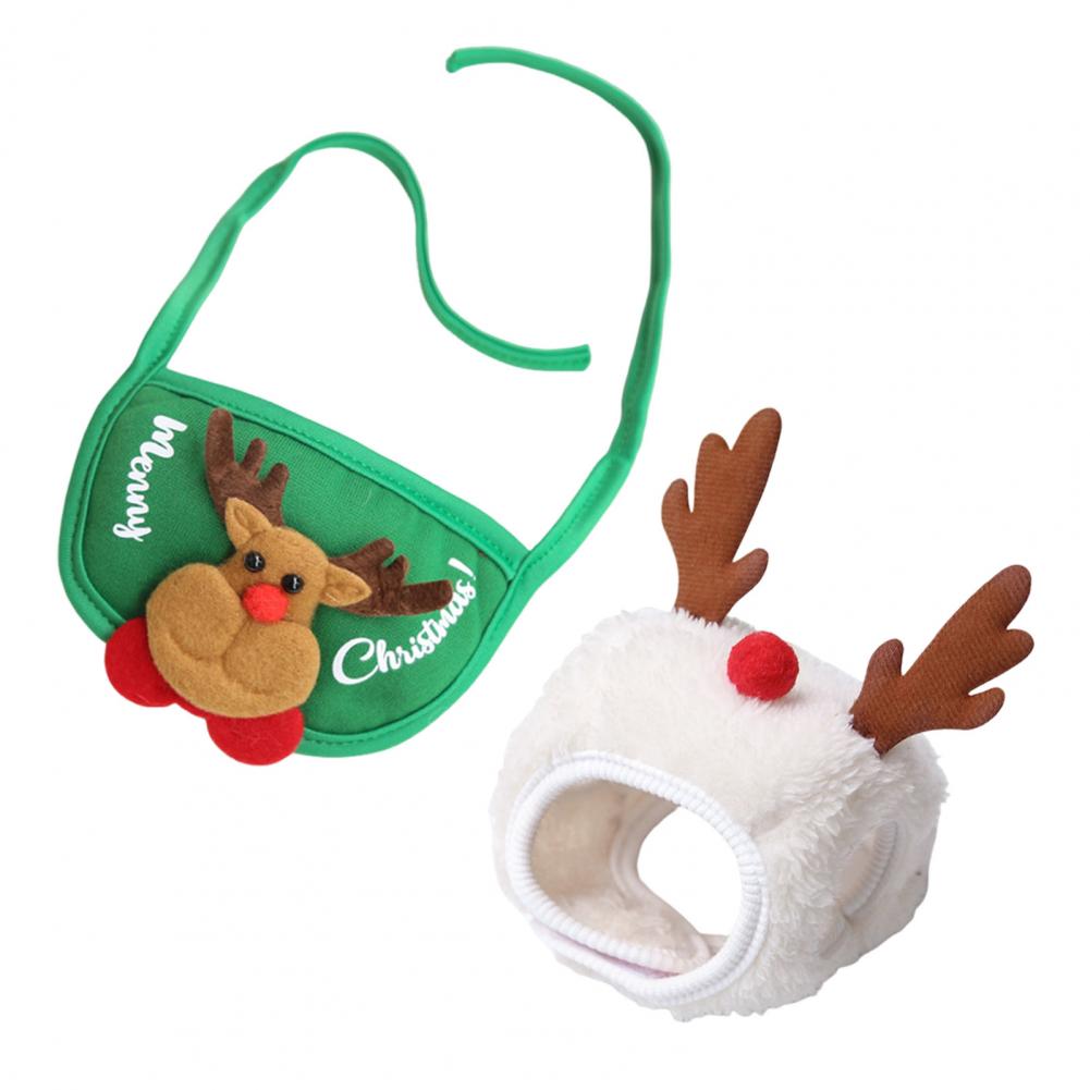 Cute Pet Christmas Attire Festive Pet Accessories Festive Christmas Pet Outfit Set with Tree Pom-pom Hat Bib for Small Dogs Cats