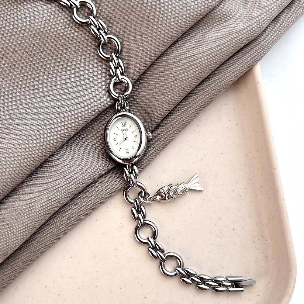 GEDI Quartz Watch for Women Oval Shape Small Fish Pendant Bracelet Niche Luxury Fashion Everyday Women's Quartz Wristwatch