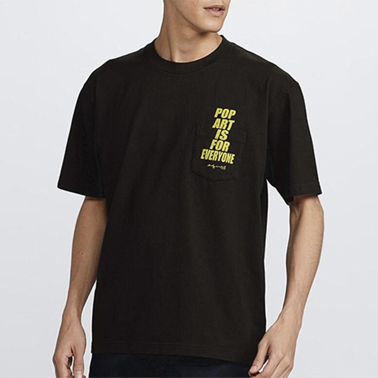Uniqlo Унисекс Футболка с коротким рукавом, круглым вырезом, карманом и принтом, regular fit, Черный 426806-09