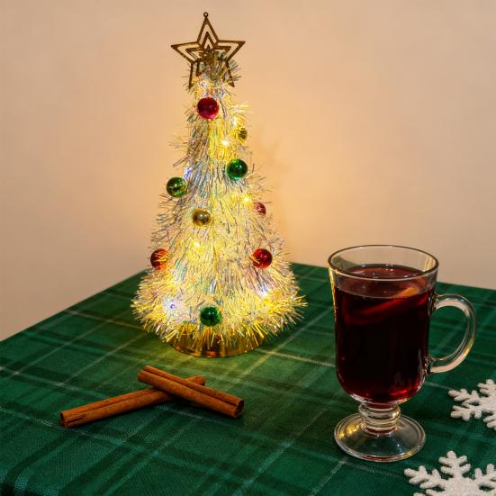 Металлическая мишура Рождественская елка Светящаяся фольгированная бахрома Рождественская елка с шарами для праздничного домашнего офиса настольное украшение