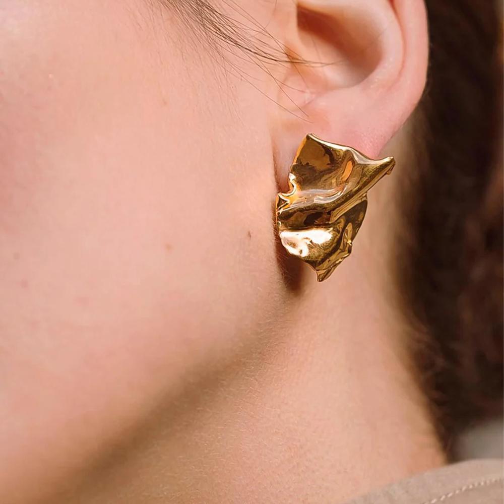 Vintage Stainless Steel Geometric Irregular Undulating Pattern Earrings 18K Gold-Plated Irregular Earrings Exquisite Fashion Jew