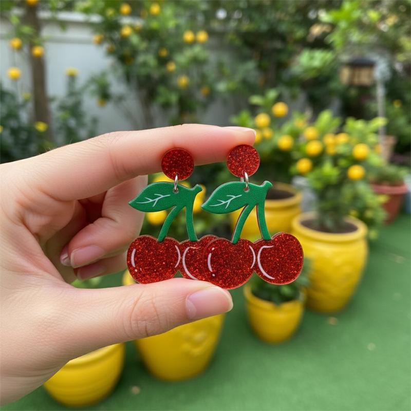 New Lovely Fruit Earrings Mango Strawberry Watermelon Fruit Earrings Sparkling Acrylic Earrings Jewelry Accessory Gifts