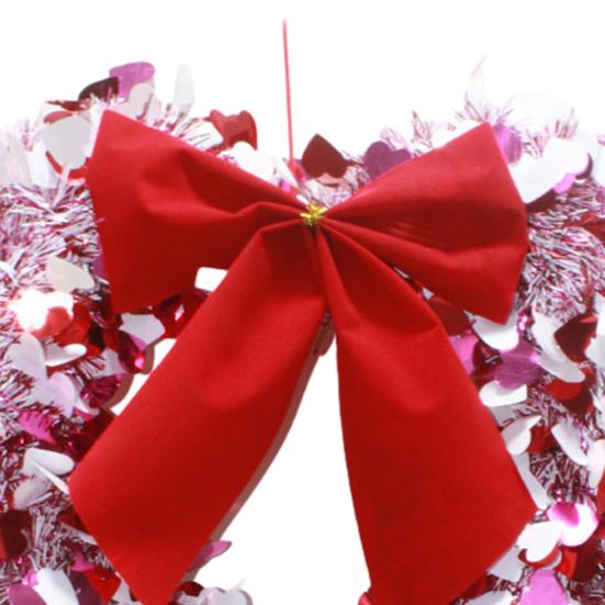 Tinsel Heart Shaped Wreath with Bow for Front Door Valentine's Day Red Pink Heart Wreath