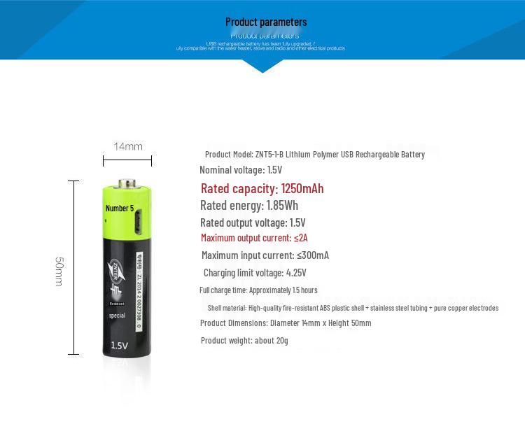 Быстрое зарядное устройство USB 5-го поколения с умственным набором для перезаряжаемых литиевых батарей 1,5 В (2-Pack)