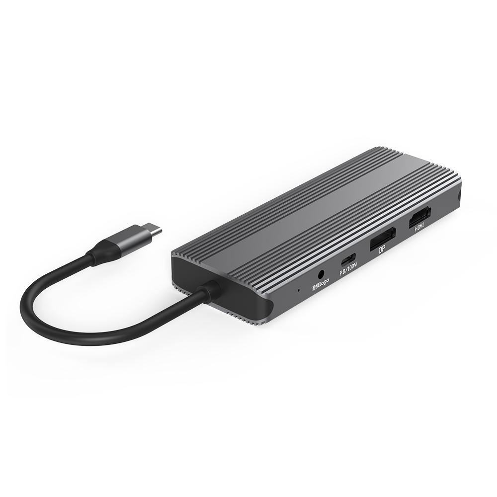 10 in 1 Usb C Hub Multi Dual 8K 120Hz 144Hz MST Docking Station With DP HDTV RJ45 Ethernet 100W Powered Usb3.0 Sd/tf Card Reader