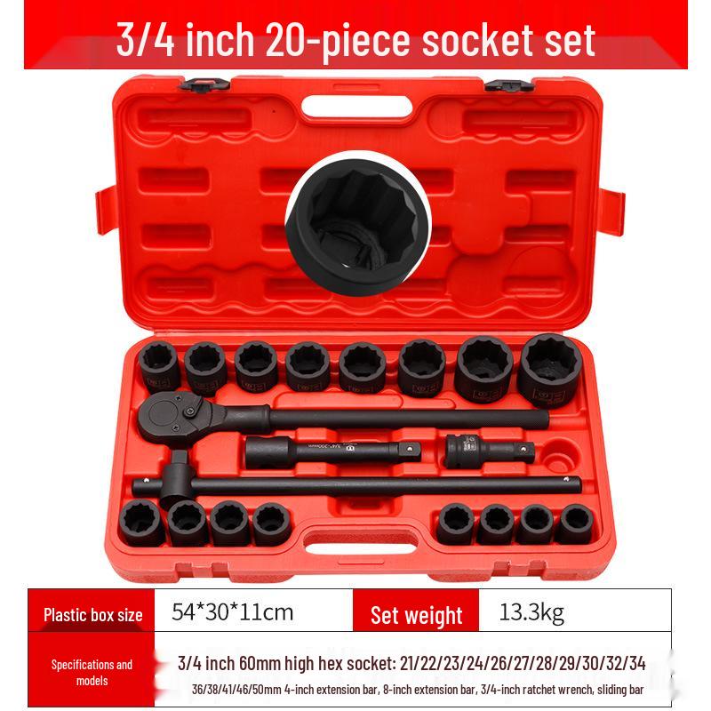 3/4" Heavy Duty 20-Piece Impact Socket Set - Hex12-Point Torx Wrench