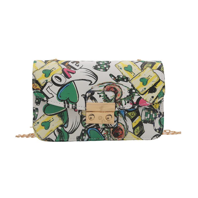 Модная корейская цепочка с замком-цепочкой, косой пролет плеча, новая модная печать граффити 2024, персонализированная маленькая квадратная сумка