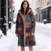 Vintage Ethnic Style Sherpa Lined Coat for Women Long Sleeve Floral Print Fleece Jacket Fall Winter Zip Up Hooded Outerwear