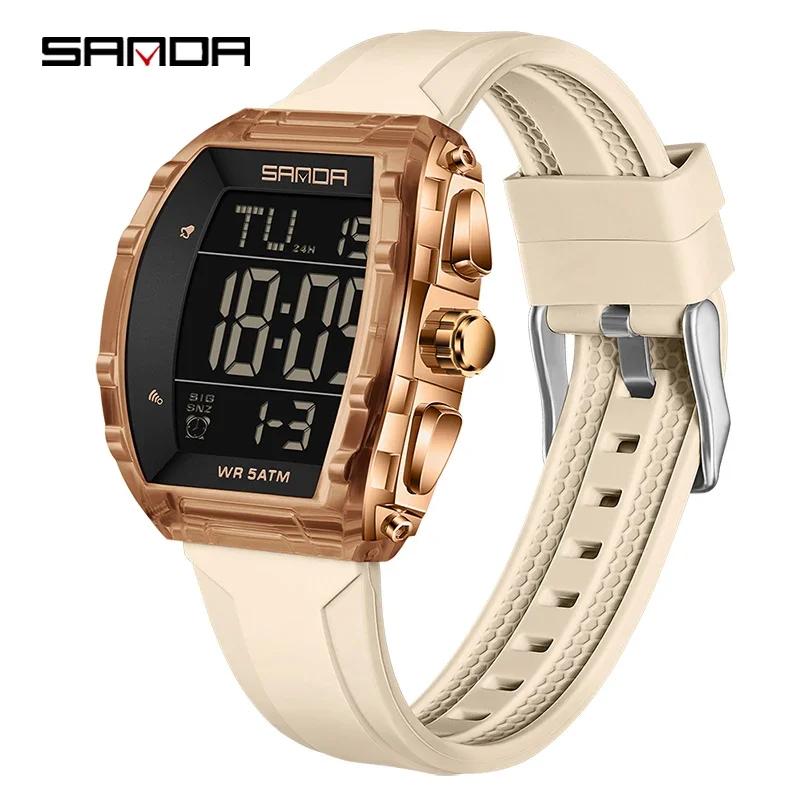 SANDA Sports Men's Digital Watches Waterproof Alarm Stopwatches Man Wristwatches Silicone Strap Military Big Dial Watches