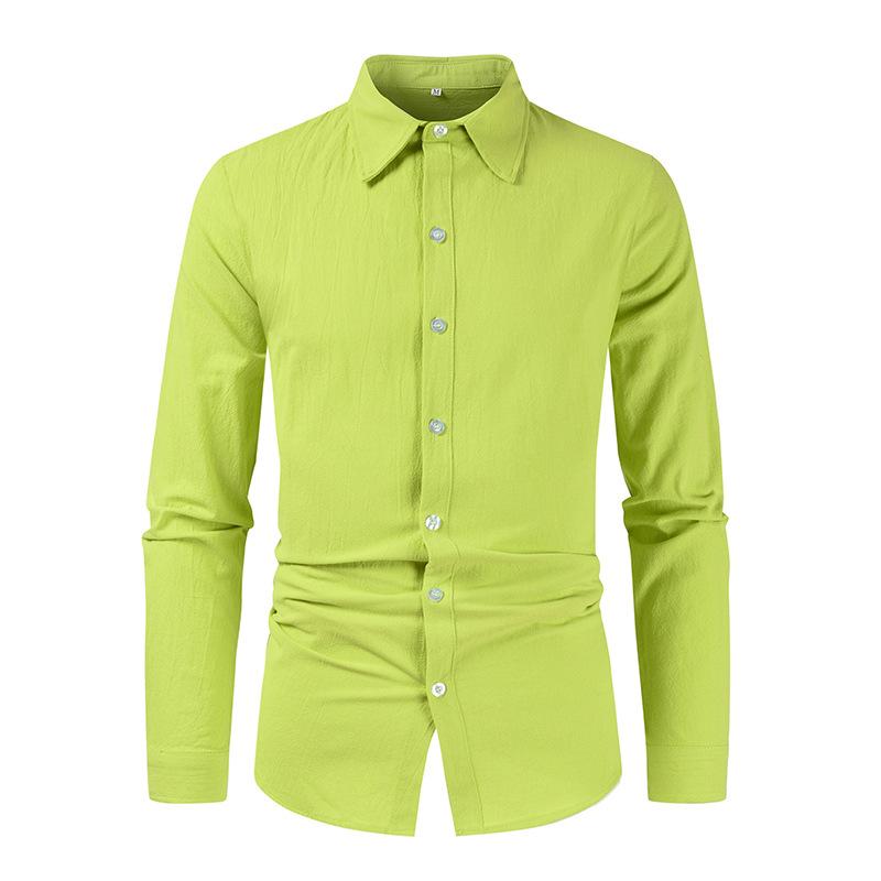 Мужская свободная повседневная рубашка с длинным рукавом из хлопка и льна с воротником