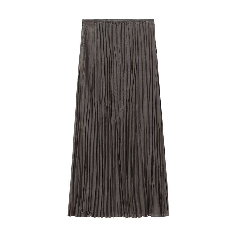Fashion Style 2024 Summer New Women's Brown Light Elegant Pleated Skirt Mid-Length Skirt 05221621717