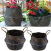 Foldable Seagrass Woven Storage Basket with Handle Home Garden Plant Flowerpot Laundry Container Handmade Wicker Flower Baskets