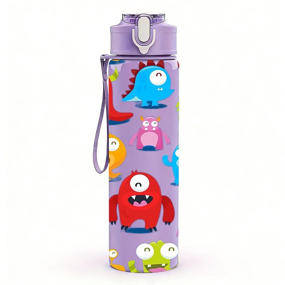 1PC Color Robot Cartoon Character Print 750ml Color Plastic Sports Water Bottle Leakproof Flip Straw Lid Suitable for Sports Office Home Use