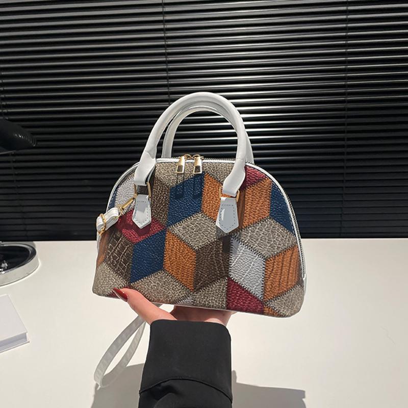 New Women Shell Crossbody Bag Contrast Color PU Leather Shoulder Bag Large Capacity for Shopping Small Handbags CLE