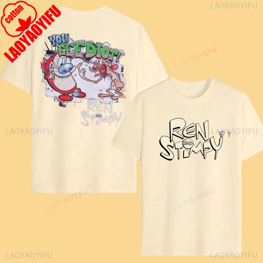 Винтажная хлопковая футболка The Ren & Stimpy, 90-е, Ретро, Комедия Nickelodeon, Графическая футболка, Смешной мультфильм, Унисекс, Уличная одежда, Женские и мужские топы
