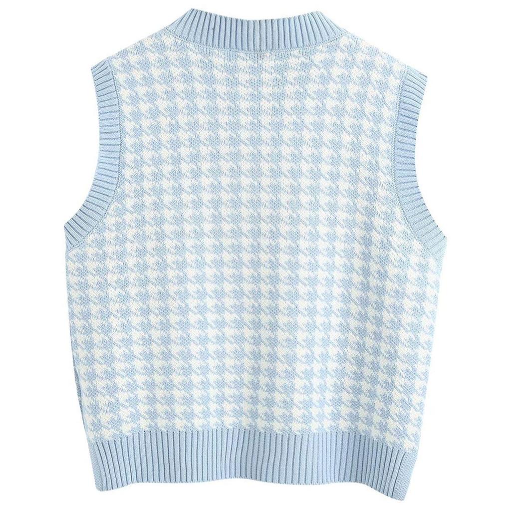 Women's Casual V-Neck Pullover Shirt Collision Color Sleeveless Sweater Vest