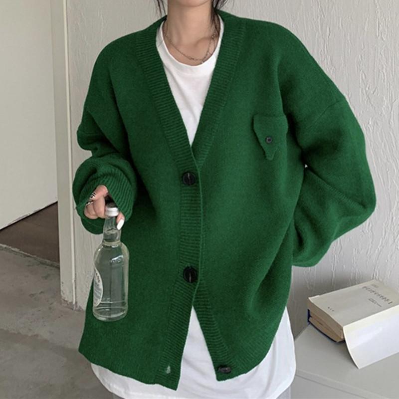 Свитер Lazy Wind, куртка, осенне-зимний дизайн, чувство чистого цвета, свободный воротник, однобортный вязаный кардиган для женщин