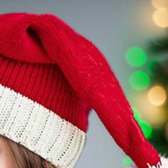 Шапка Санты Красно-бело-зеленая полосатая вязаная рождественская шапка с плюшевым помпоном Праздничный аксессуар