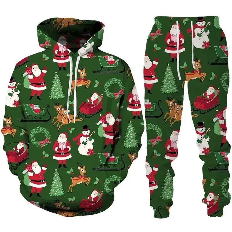 Y2k Newest Christmas 3D Print Hoodie/Suit Funny Santa Claus New Year Carnival Party Tracksuit Set Men Xmas Streetwear Clothing
