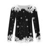Рубашки с длинным рукавом для женщин, топы, нарядные повседневные блузки с рождественским принтом, плиссированные туники с круглым вырезом