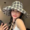 Sun Hat Women UV Protection Large Brim Plaid Bucket Hat Outdoor Sun Protection Hat
