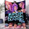 KPop Охотники на демонов Huntrix Фланелевое одеяло Синий Кот Плед для спальни Дивана Уличные Путешествия Подарок фанату Многофункциональный Декор