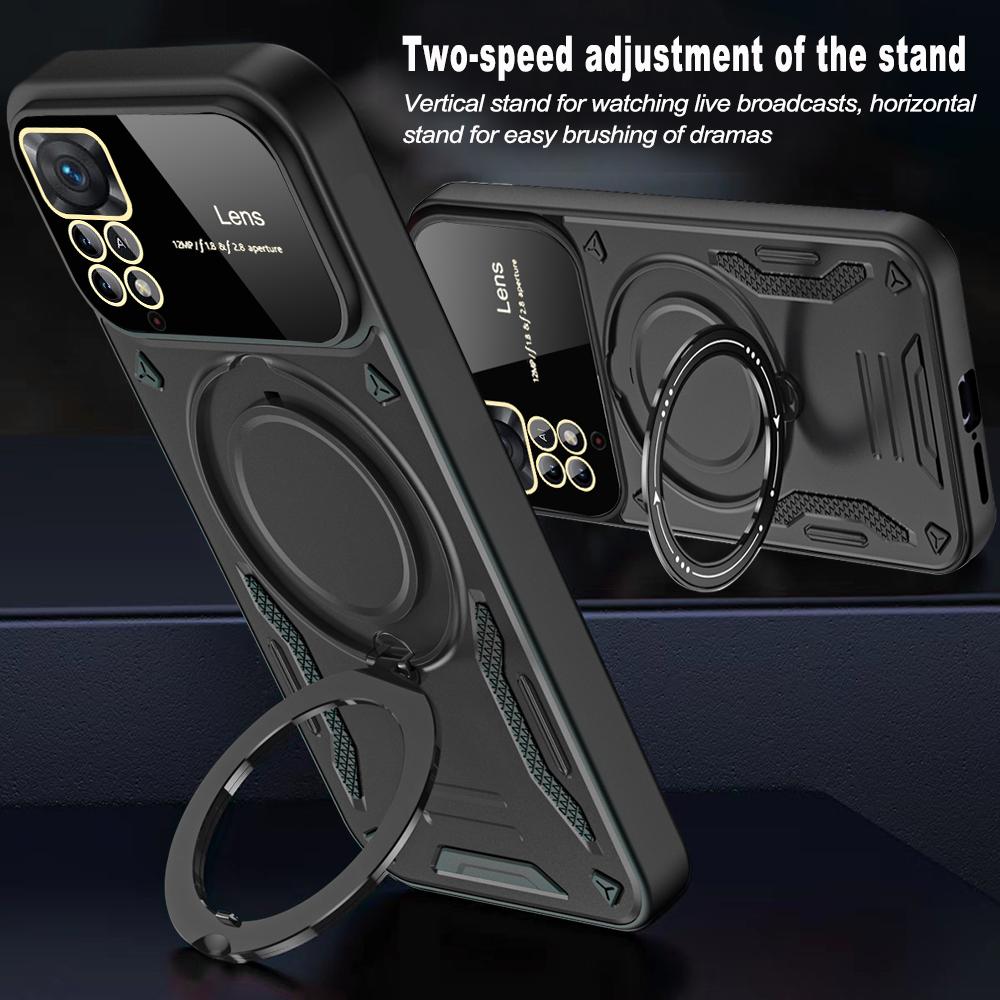 Armor Stand Holder Glass Lens Protection Cover For Redmi Note 11 11S Magsafe Wireless Charge Magnetic Cover For Redmi Note11 Pro