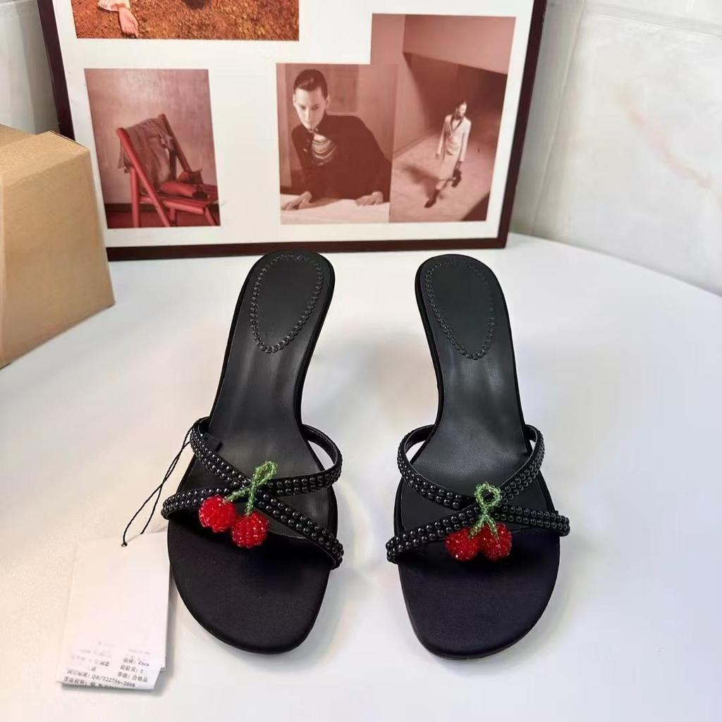 Женские туфли TRAF Black Cherry на высоком каблуке, модные сандалии со стразами и острым носком, летние 2024 г., сексуальные туфли-лодочки Zapatos Shoes