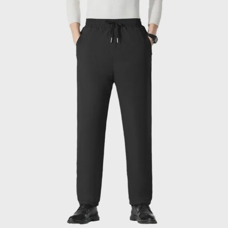 Брюки мужские из утолщенного хлопка и бархата больших размеров из овчины - зимние теплые повседневные брюки из графена больших размеров